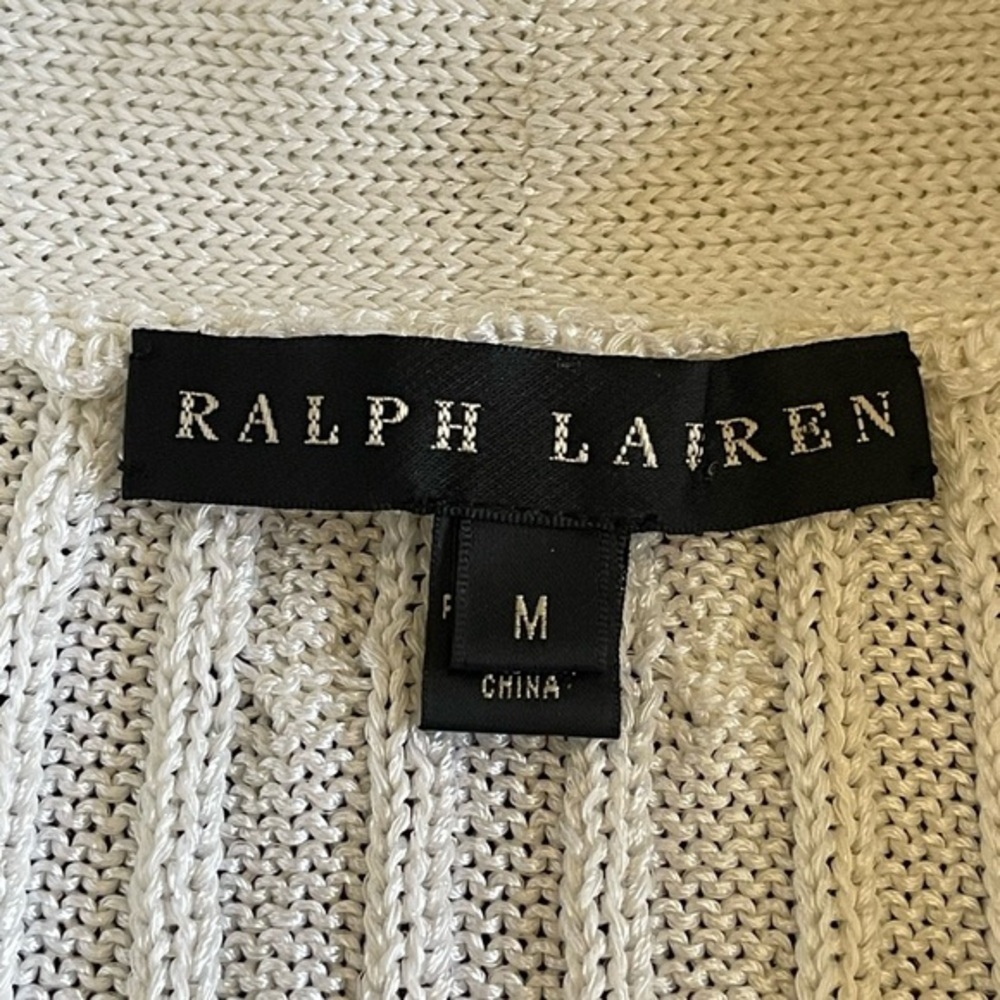 Ralph Lauren Black Label White Metallic Cable Knit Cardigan size Medium - Picture 8 of 13